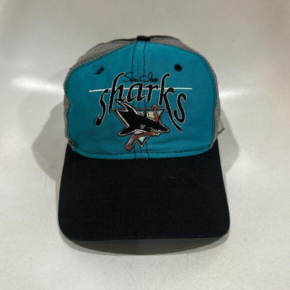 NHL Hat Vintage 90s San Jose Sharks Snapback Blue Black One Size - Picture 1 of 5
